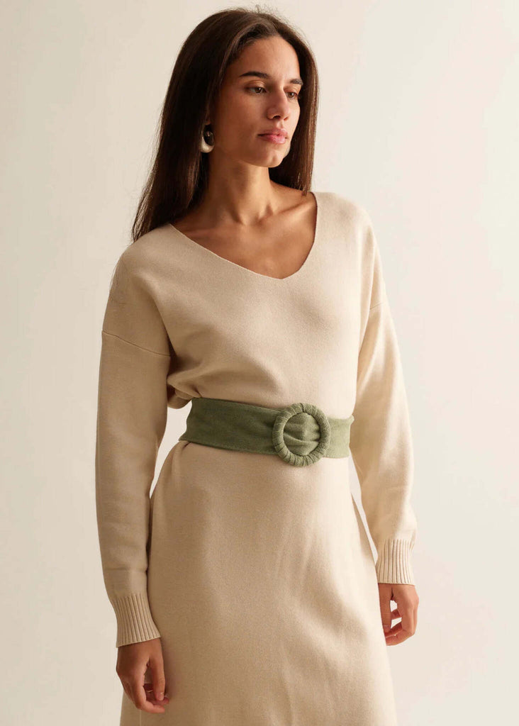 Ursula Belt — green suede belt on model — MYFASHIONFRUIT