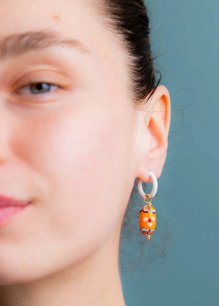 Set of Mood Charms - Spring Flower — orange floral bead earring on model — MYFASHIONFRUIT