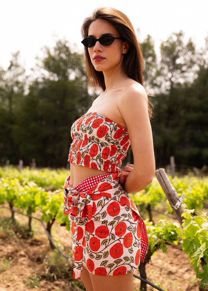 Kaia Top — Floral tube top and shorts set on model — MYFASHIONFRUIT