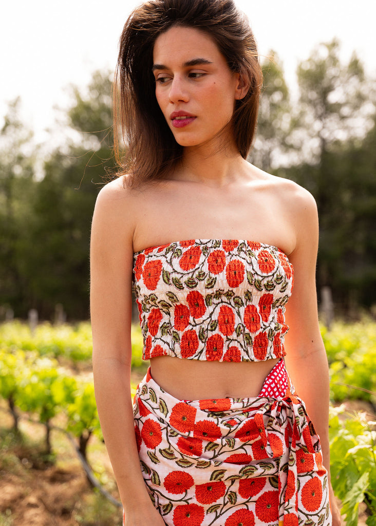 Kaia Top — Floral crop top & wrap skirt on model — MYFASHIONFRUIT