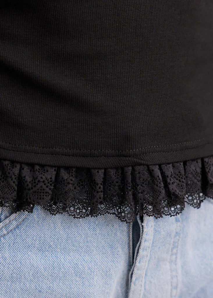 Calvina Top — detail of black lace trim on black top — MYFASHIONFRUIT