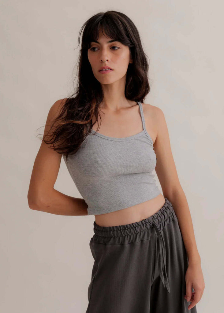 Calm Cami — Gray crop top on model — MYFASHIONFRUIT