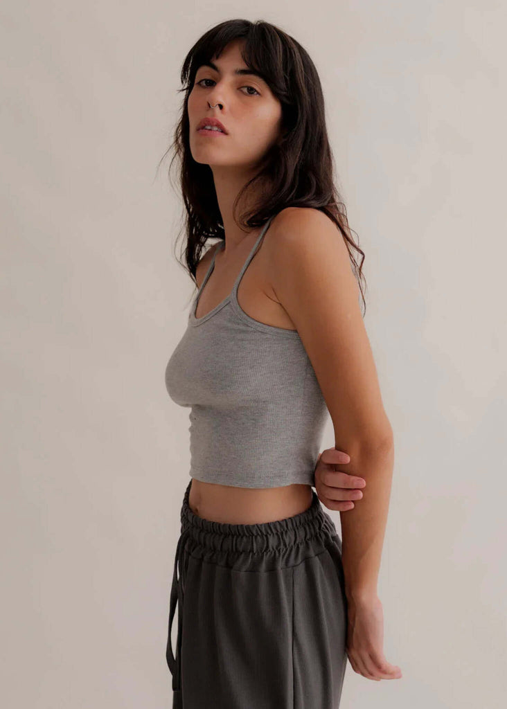Calm Cami — Gray ribbed crop top on model — MYFASHIONFRUIT