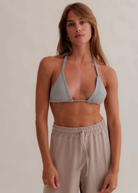 Ethereal Triangle Bra — gray bra top on model — MYFASHIONFRUIT