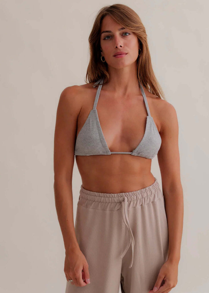 Ethereal Triangle Bra — gray bra top on model — MYFASHIONFRUIT