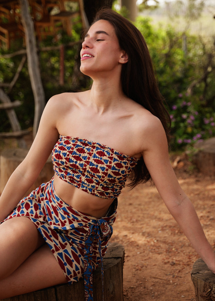 Kaia Top — Smocked tube top on model — MYFASHIONFRUIT