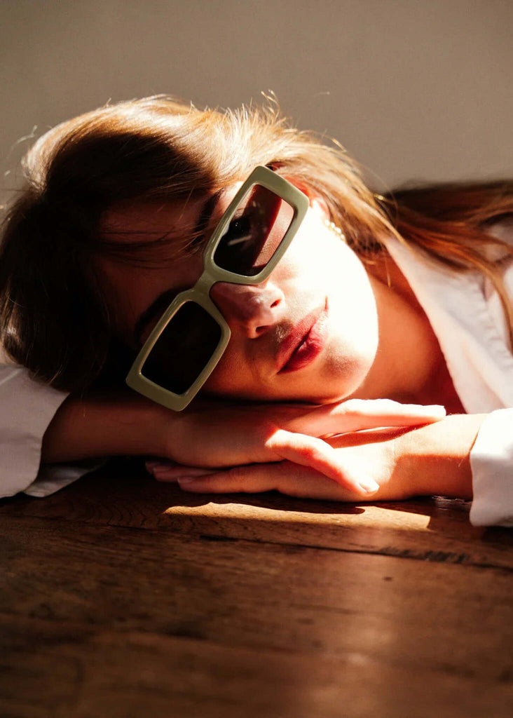 Komono MALICK Moss Sunglasses — Khaki sunglasses on model — MYFASHIONFRUIT