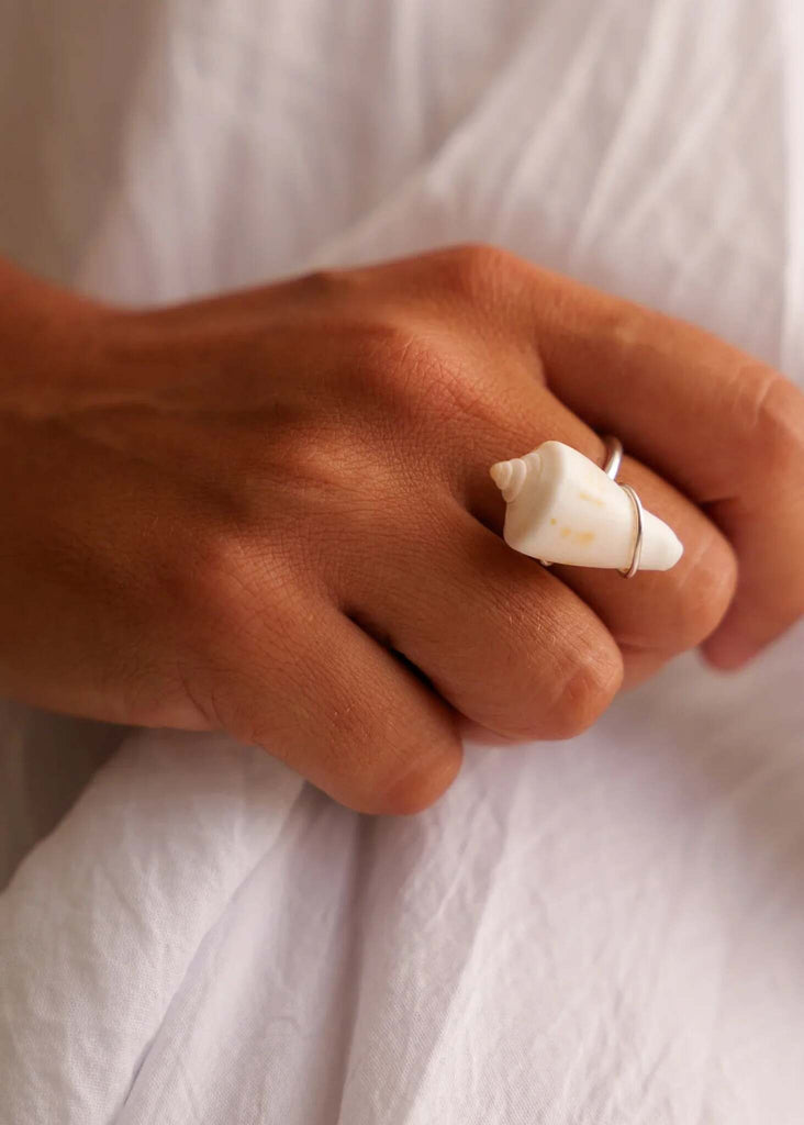 Naiad Ring — Shell ring on finger, detail — MYFASHIONFRUIT
