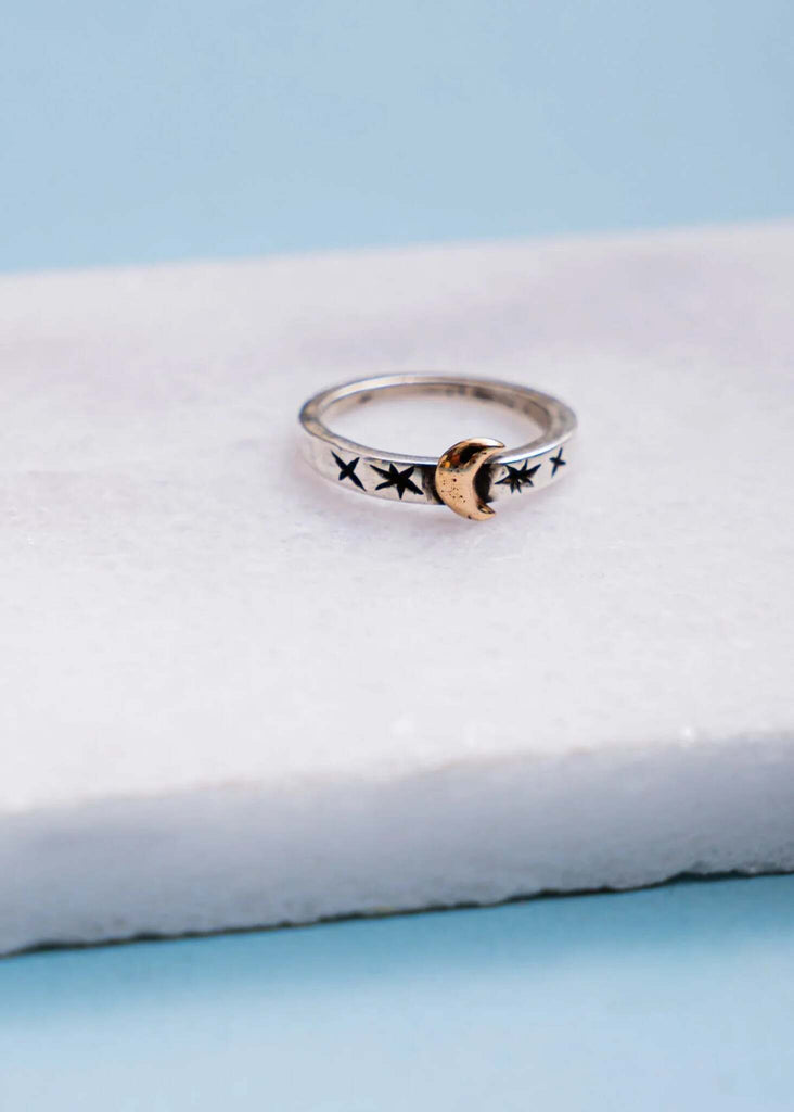 Nox Ring — Silver & gold celestial ring, detail — MYFASHIONFRUIT