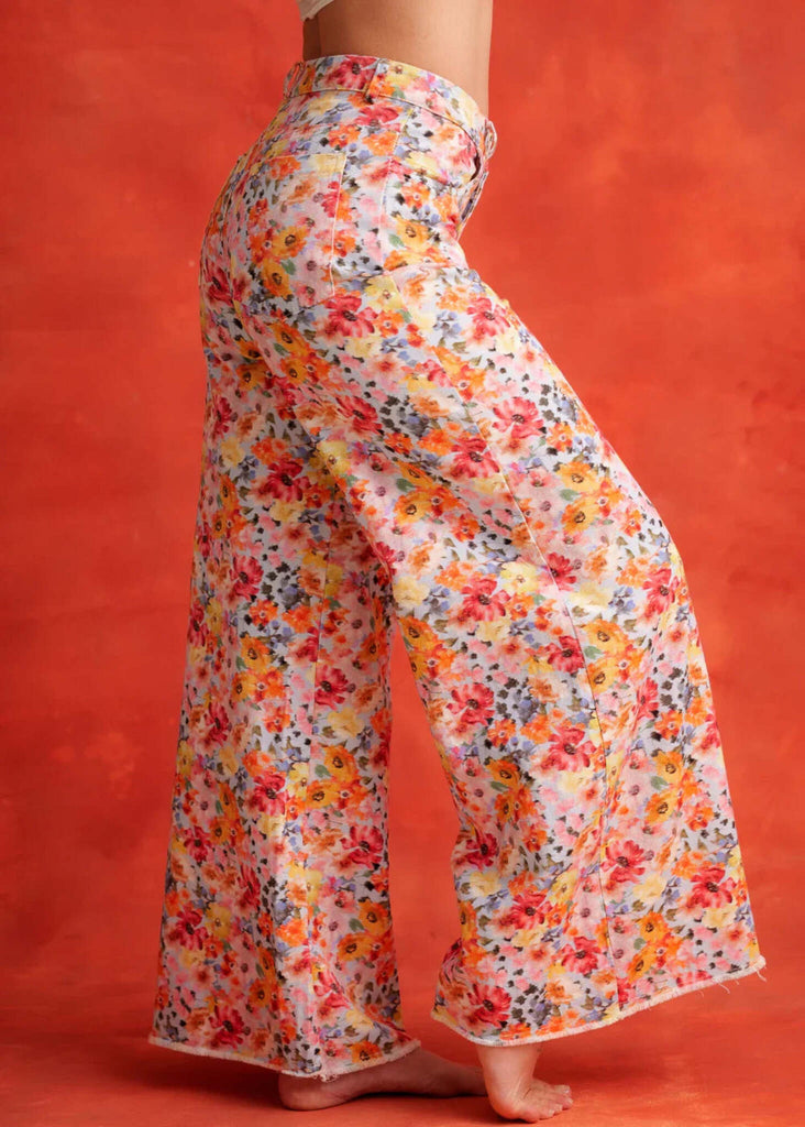 Pua Jeans — Floral wide-leg pants on model — MYFASHIONFRUIT