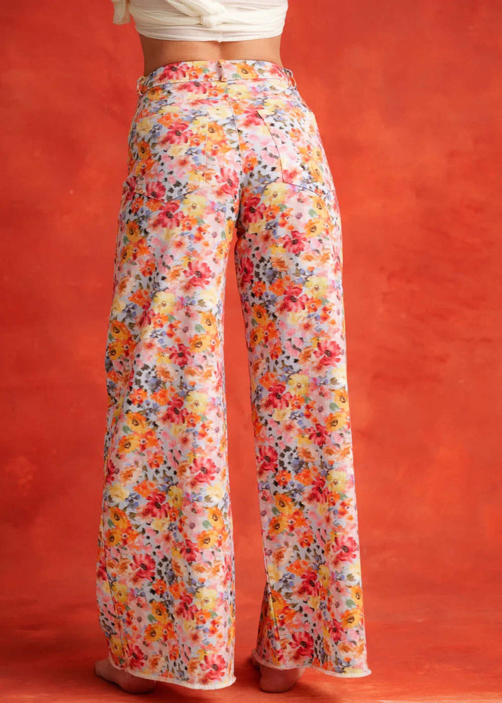 Pua Jeans — Floral wide leg pants on model from the back — MYFASHIONFRUIT