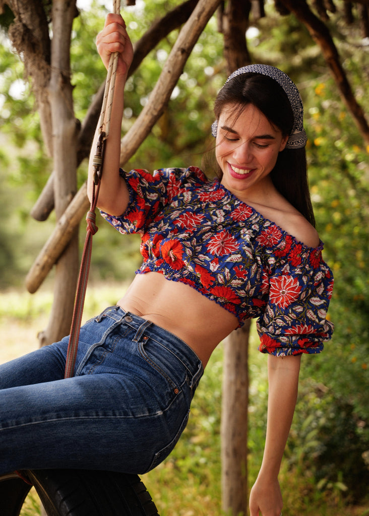 Lalita Top — Floral crop top on model — MYFASHIONFRUIT