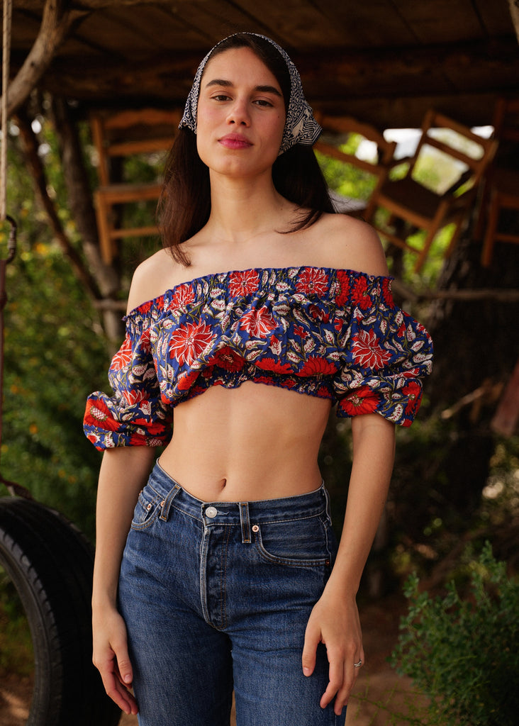 Lalita Top — Floral print crop top on model — MYFASHIONFRUIT