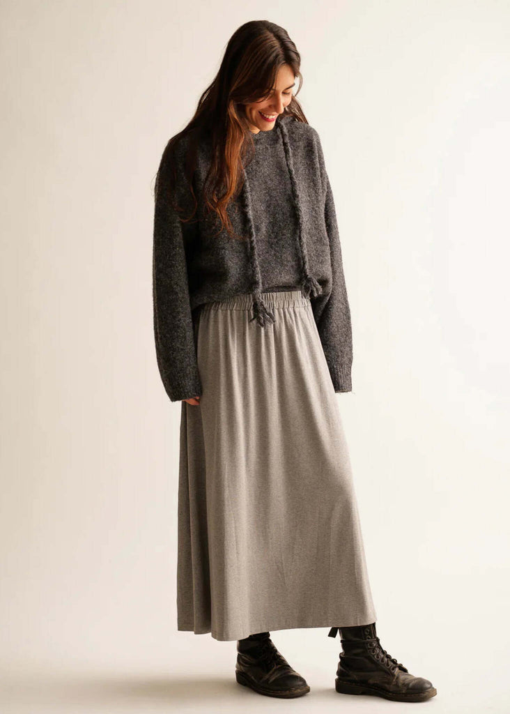 Junia Skirt — Gray maxi skirt on model — MYFASHIONFRUIT
