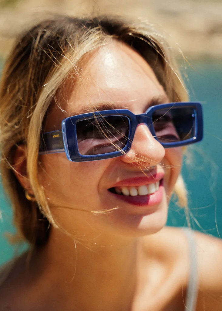 Komono MALICK Midnight Sky Sunglasses — blue frame on model — MYFASHIONFRUIT