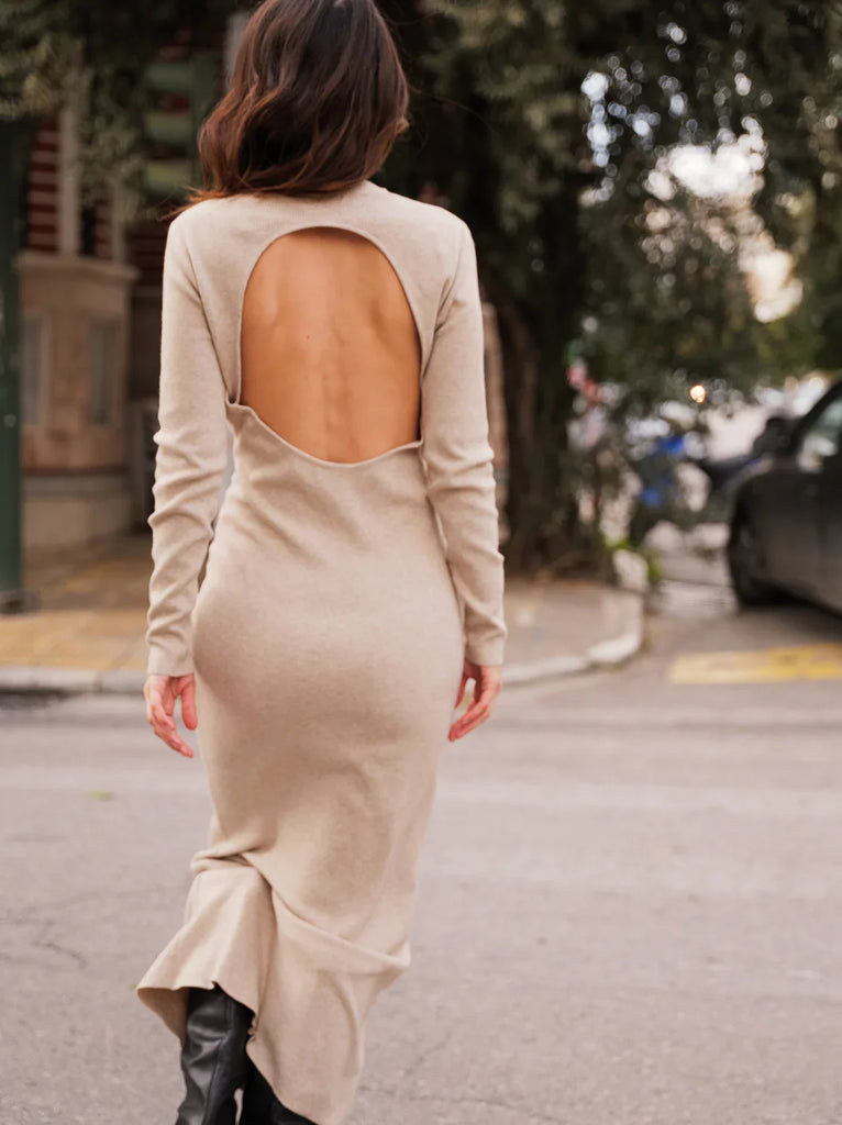 Mazzy Dress — backless ribbed dress on model — MYFASHIONFRUIT
