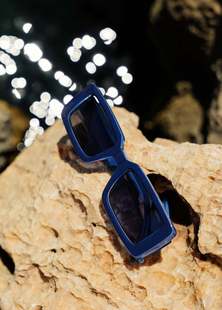 Komono MALICK Midnight Sky Sunglasses — blue frames, detail — MYFASHIONFRUIT