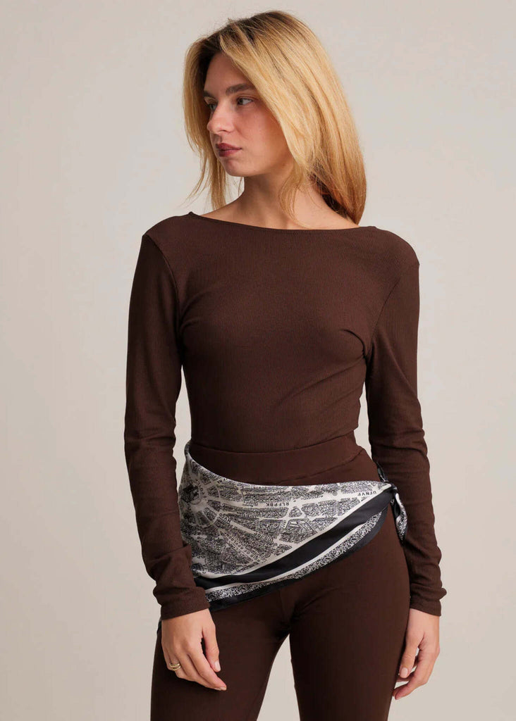 Estée Scarf — Black and white scarf tied on model — MYFASHIONFRUIT