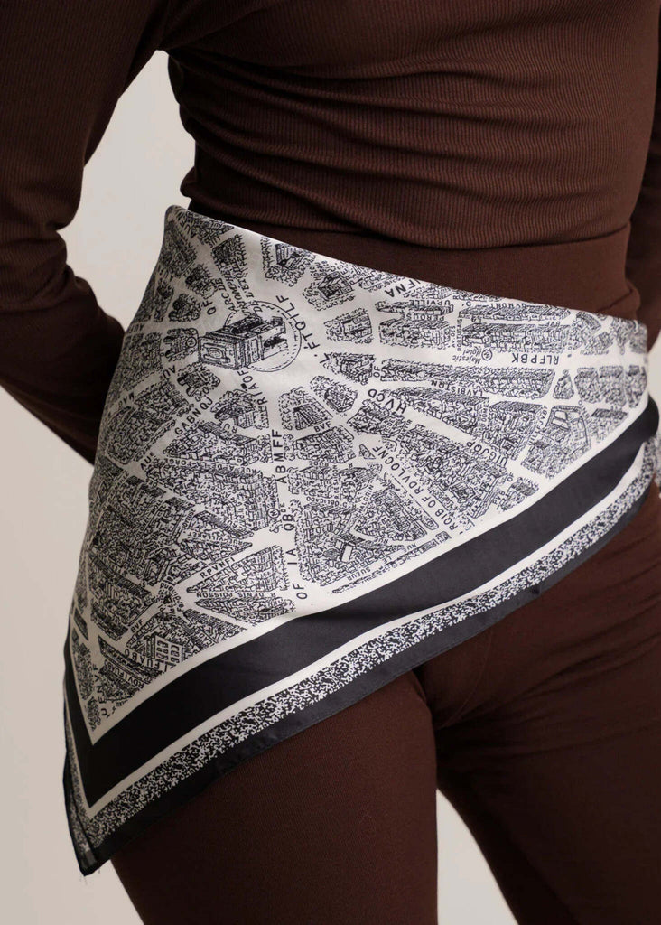 Estée Scarf — Map print scarf tied on model — MYFASHIONFRUIT
