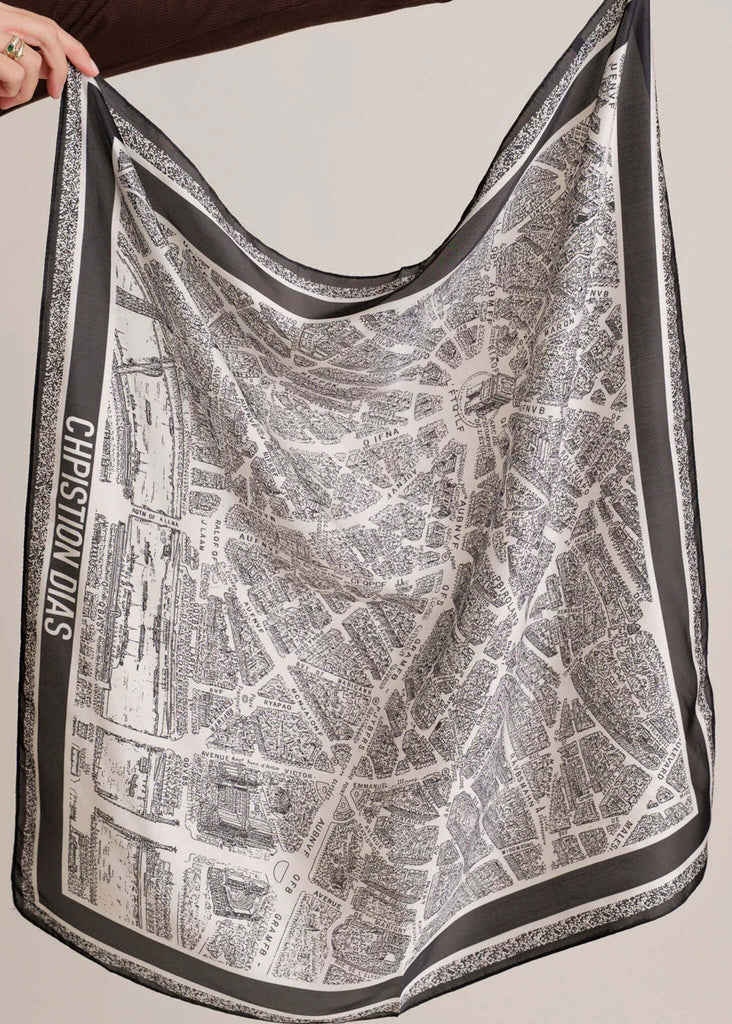 Estée Scarf — White map print scarf — MYFASHIONFRUIT