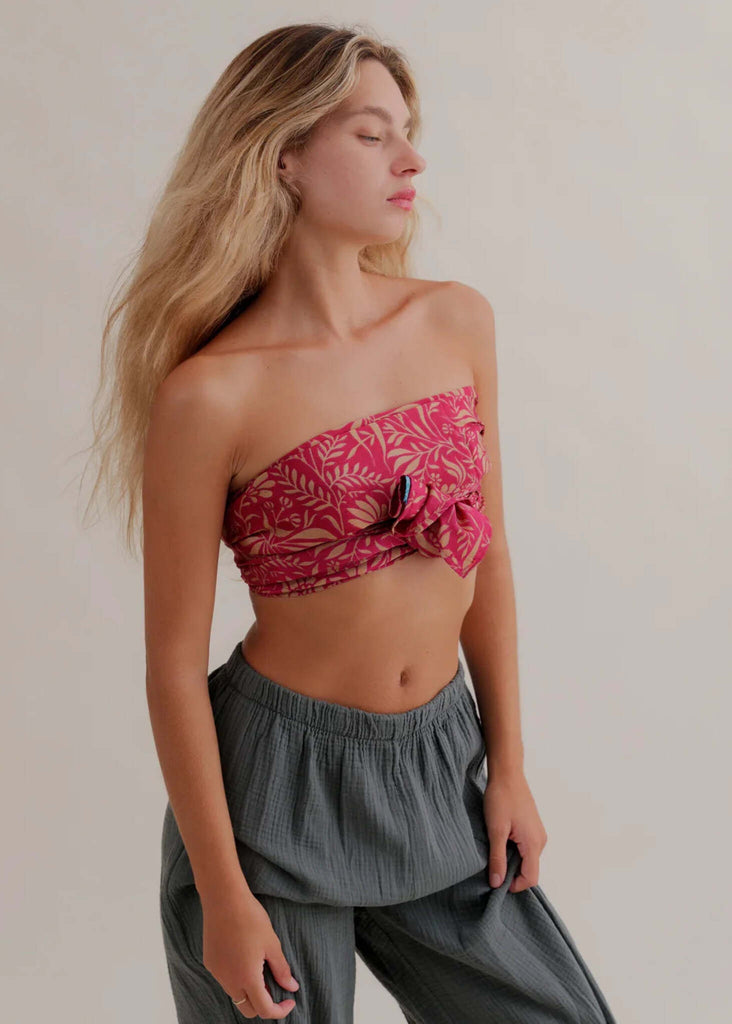 Bijal Silk Scarf - Pinks — floral, on model — MYFASHIONFRUIT