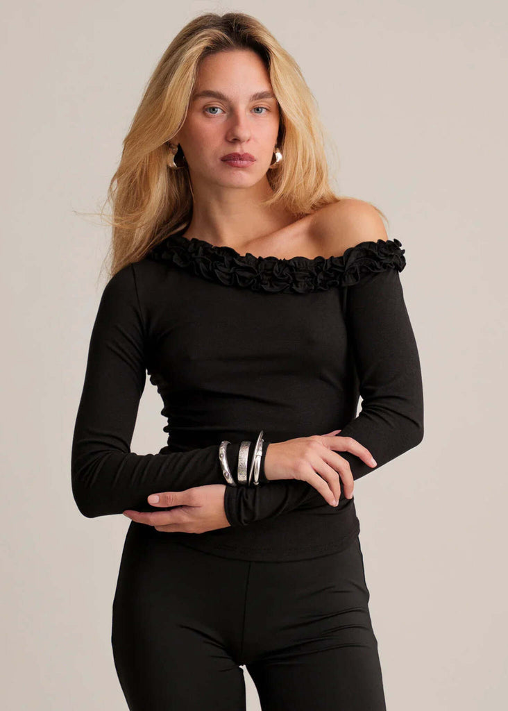 Amor Top — Black frill top on model — MYFASHIONFRUIT
