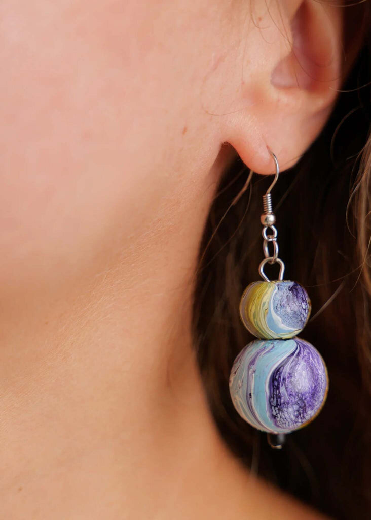 Janya Earrings — detail, on model, purple and blue — MYFASHIONFRUIT