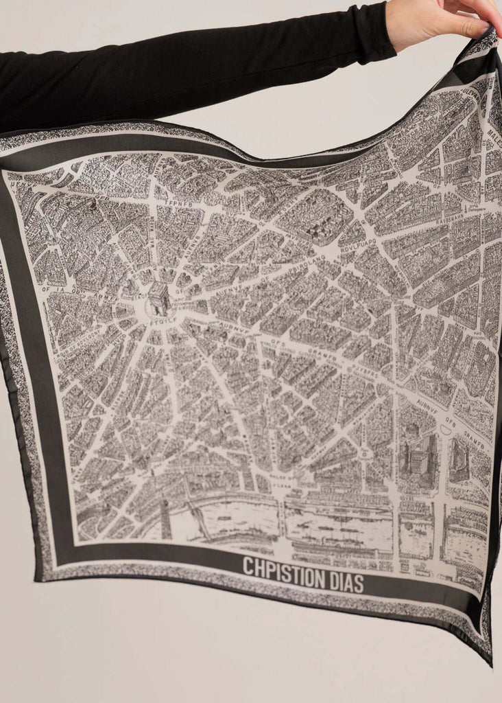 Estée Scarf — Black and white Paris map print — MYFASHIONFRUIT