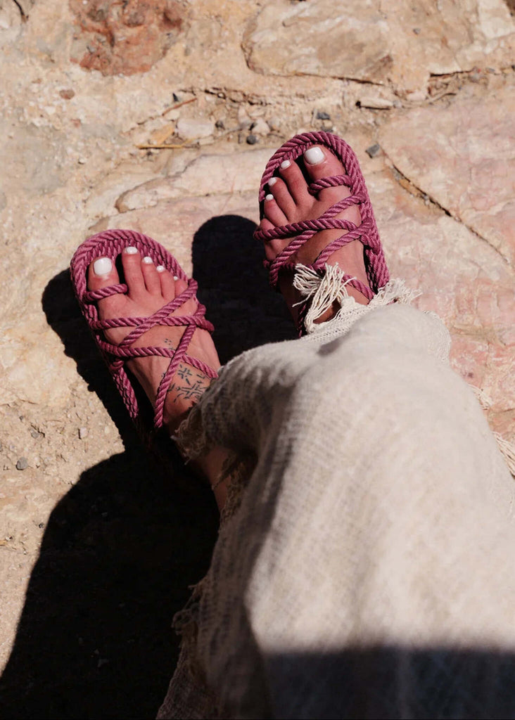 Toe Joe Fuchsia Sandals — Fuchsia rope sandals on model — MYFASHIONFRUIT