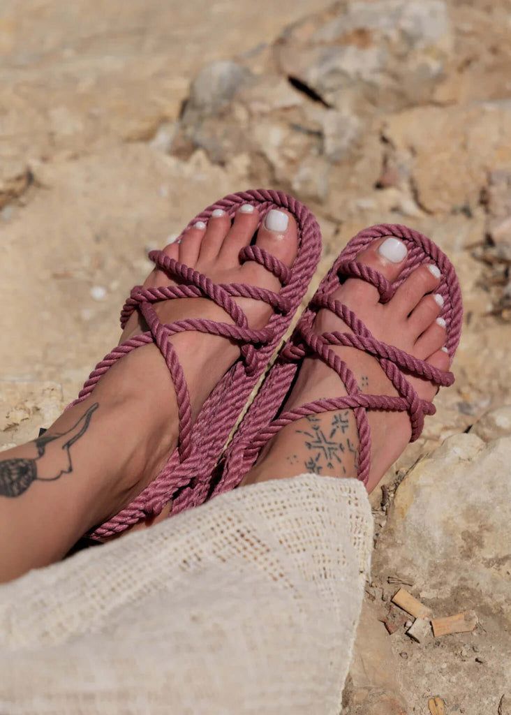 Toe Joe Fuchsia Sandals — Fuchsia rope sandals on model — MYFASHIONFRUIT