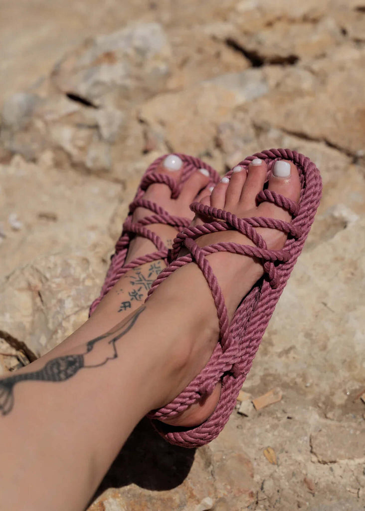 Toe Joe Fuchsia Sandals — Rope sandals in fuchsia on model — MYFASHIONFRUIT