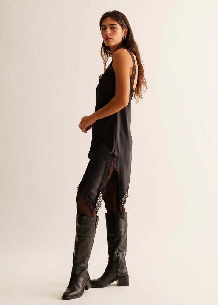 Salome Dress — Black lace slip dress on model — MYFASHIONFRUIT