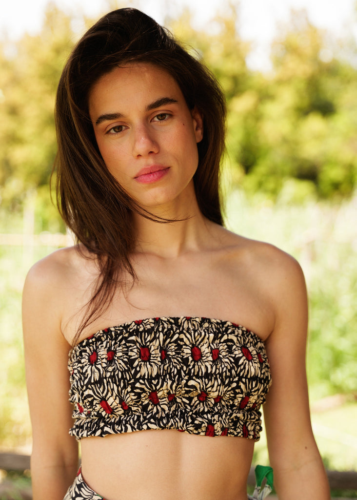 Kaia Top — Floral tube top on model — MYFASHIONFRUIT