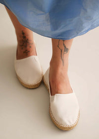 Merle Espadrilles — White canvas espadrilles on model — MYFASHIONFRUIT