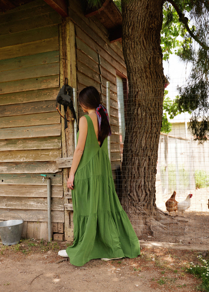 Gaea Dress — Green tiered dress on model — MYFASHIONFRUIT