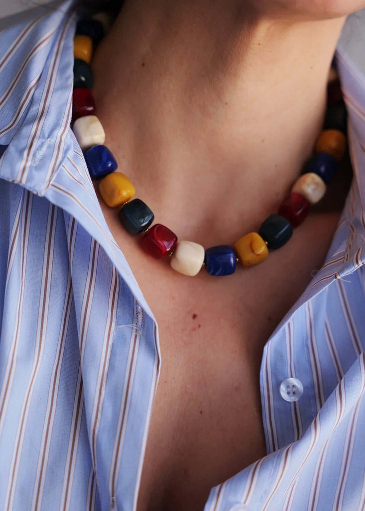 Nia Necklace — colorful resin bead necklace on model — MYFASHIONFRUIT