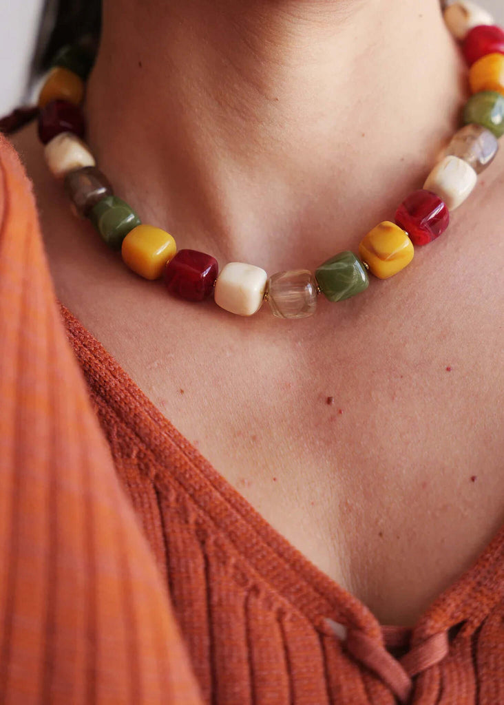 Nia Necklace — Resin beaded necklace on model, detail — MYFASHIONFRUIT