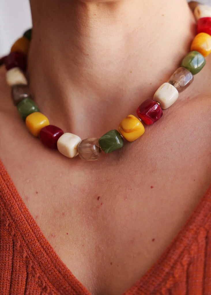 Nia Necklace — Colorful beaded necklace on model — MYFASHIONFRUIT