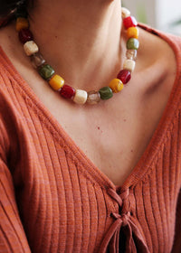 Nia Necklace — Colorful cube beads on model — MYFASHIONFRUIT