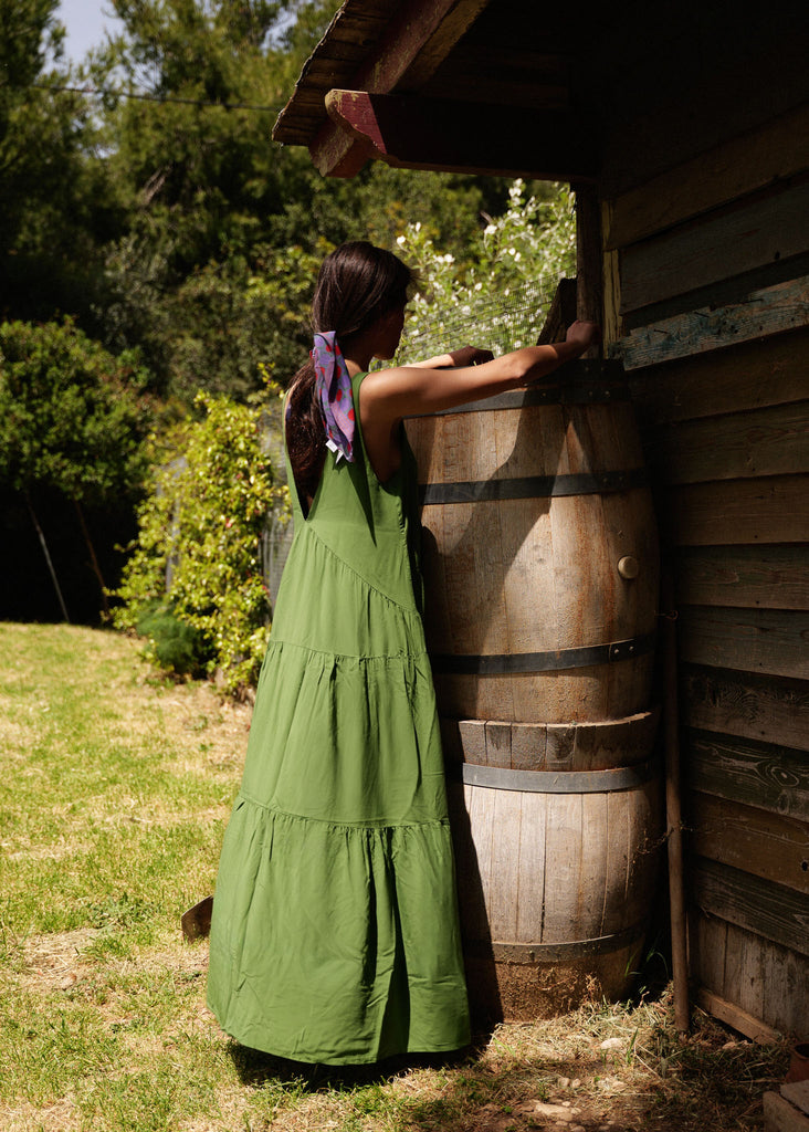 Gaea Dress — Green tiered dress on model — MYFASHIONFRUIT
