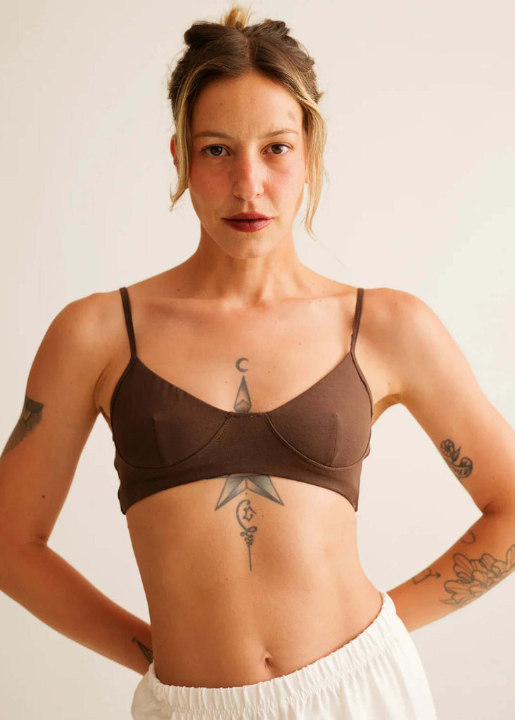 Lotus Bralette — Brown bra on model — MYFASHIONFRUIT