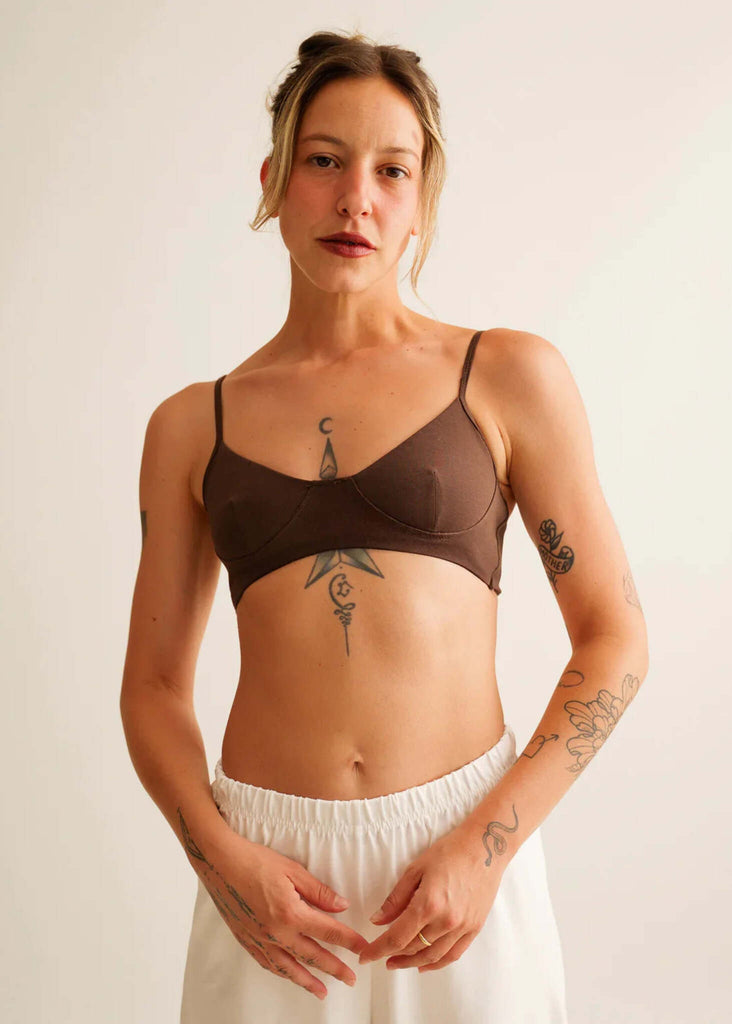 Lotus Bralette — Brown bralette on model — MYFASHIONFRUIT