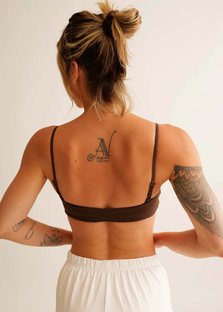 Lotus Bralette — Brown bralette on model, back view — MYFASHIONFRUIT