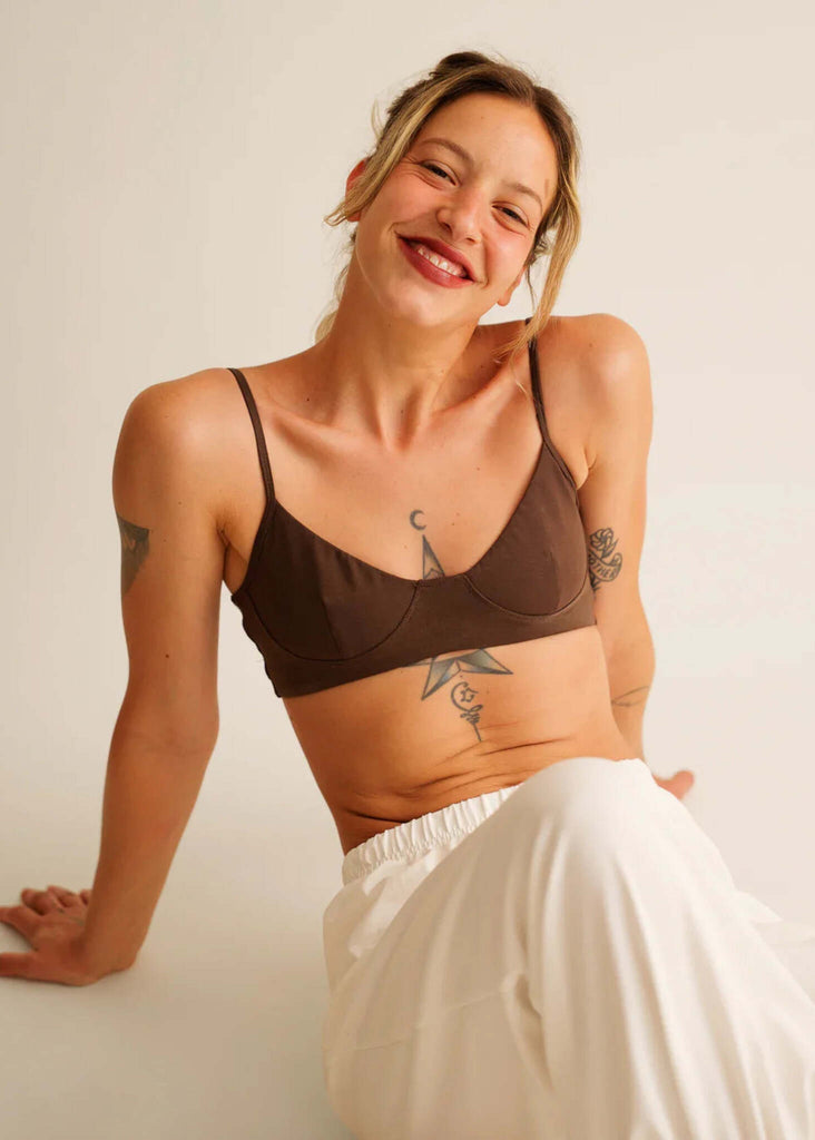 Lotus Bralette — Brown bralette on model — MYFASHIONFRUIT