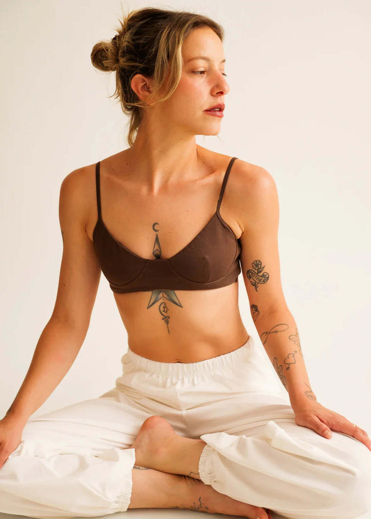 Lotus Bralette — Brown bra top on model — MYFASHIONFRUIT
