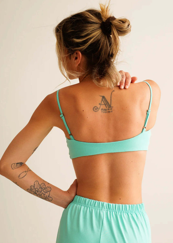 Lotus Bralette — turquoise set on model, back view — MYFASHIONFRUIT