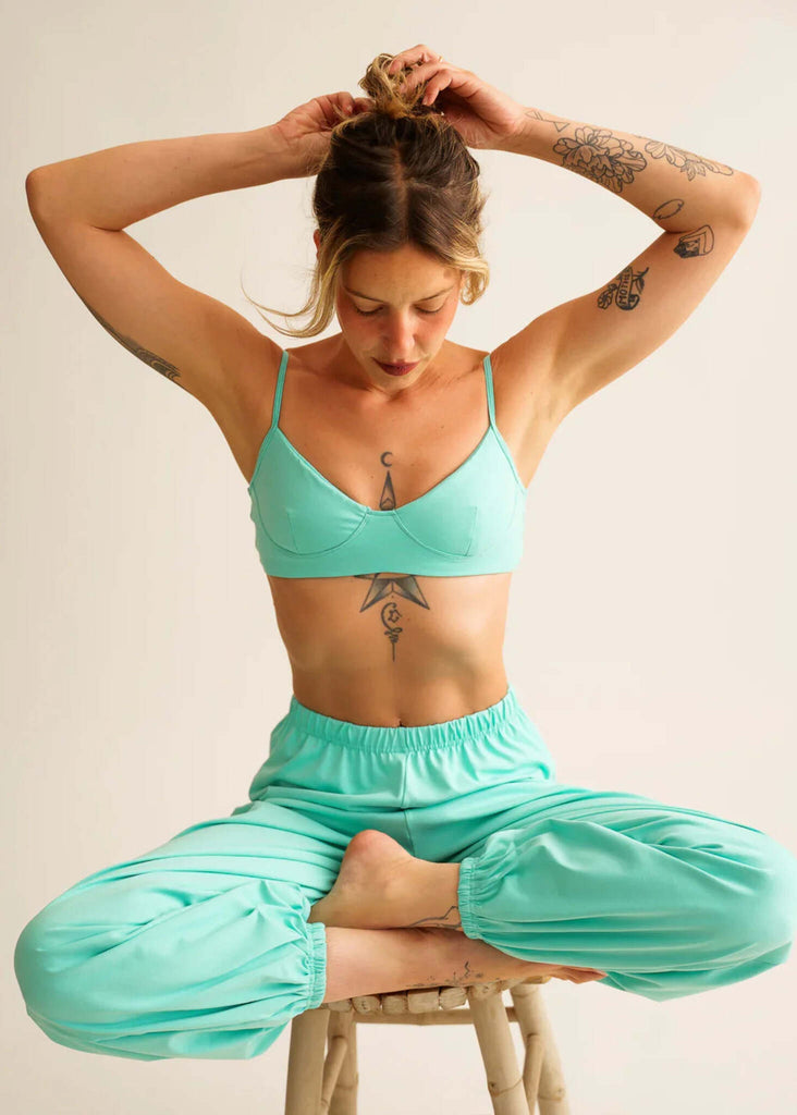 Lotus Bralette — Mint green bralette on model — MYFASHIONFRUIT