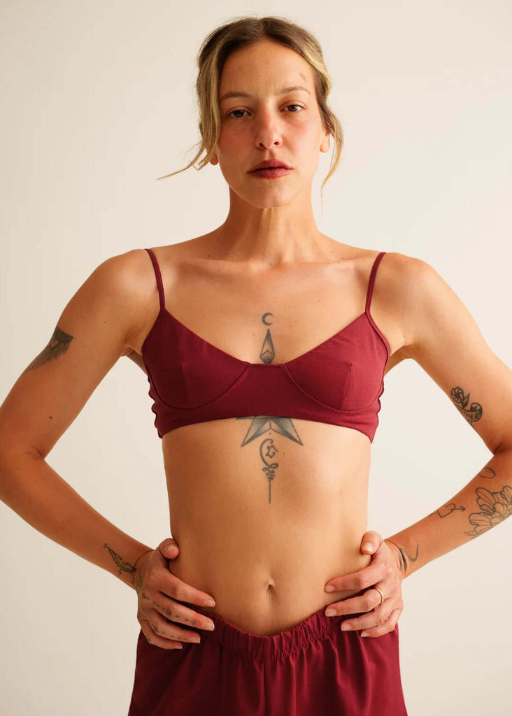 Lotus Bralette — Burgundy on model — MYFASHIONFRUIT