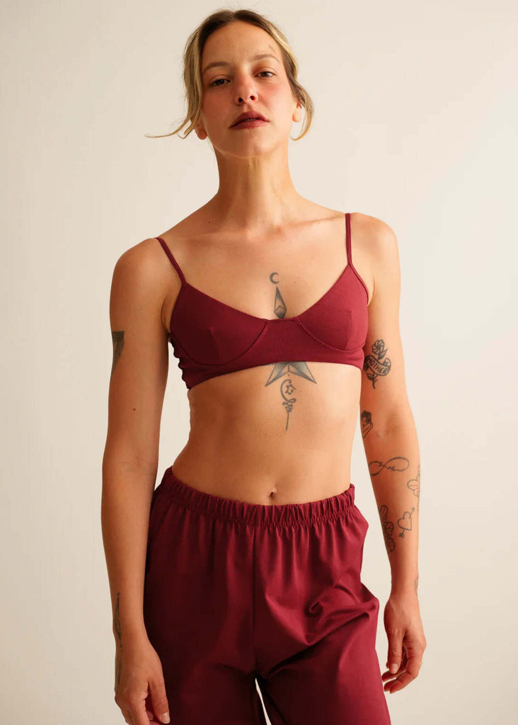 Lotus Bralette — Burgundy on model — MYFASHIONFRUIT