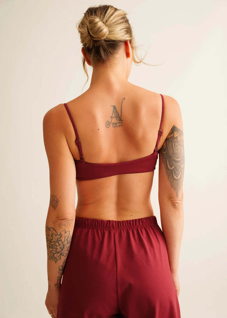 Lotus Bralette — Bralette and pants on model, burgundy — MYFASHIONFRUIT